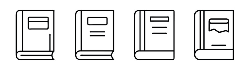 A set of four minimalistic line-art icons representing books for education or library themes Vector