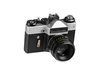 Old film photo camera isolated for design, advertising or educational materials about photography history.