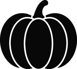 Black silhouette of a pumpkin with stem on white background