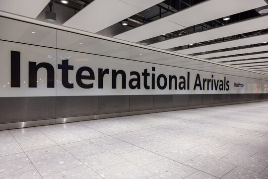 London, England - February 02 2023: Empty International Arrivals at Heathrow Airport, London, England, Great Britain, Europe