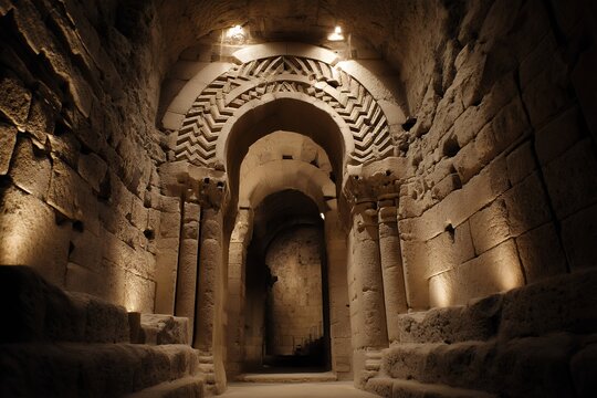 romanesque portal with zigzag archivolts in ancient building