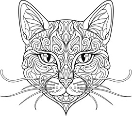 Ornamental Cat Face Line Art