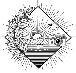 Nature Photography Camera Emblem Vector