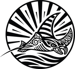 Circular Manta Ray Ocean Emblem Vector