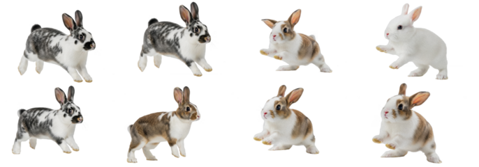 Set Of Rabbit in various Poses isolated on transparent background, (Oryctolagus cuniculus) , bunny rabbit PNG
