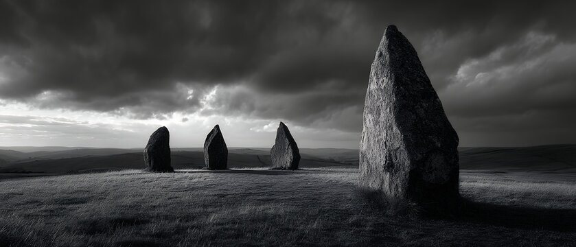 stone circle stands on windswept plain