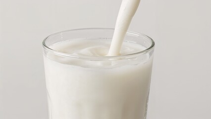 Pouring milk into a glass with the number 2154.