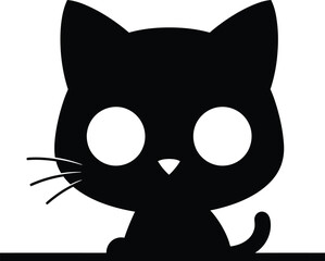 Cute Cat Face Black Silhouette Vector Illustration