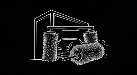 Car wash facility with automated cleaning brushes and soap bubbles, illustrating vehicle maintenance