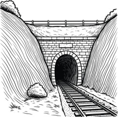 Railway Tunnel Engraving Landscape Illustration