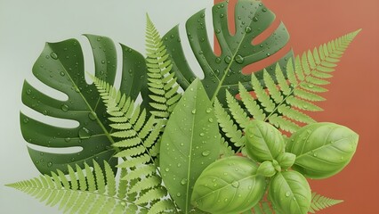 Different shaped green fern leaf