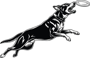 Dog Jumping Catching Frisbee Illustration