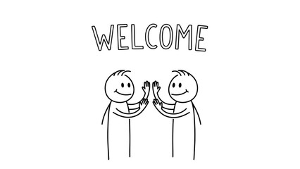 Two smiling stick figures high-fiving with the word 
