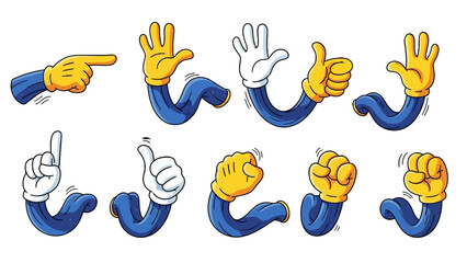 A collection of cartoon arms with different gestures and poses, including pointing, waving, thumbs up, and fists.