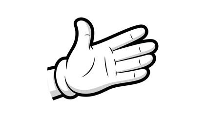 A cartoon hand with a white glove pointing with its index finger.