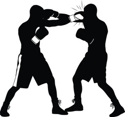 Boxing Fighters Action Silhouette Illustration