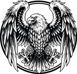 Powerful Eagle with Spread Wings Illustration