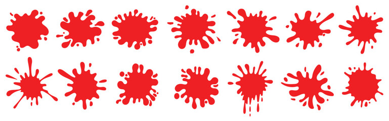Red paint dripping, paint sketch doodle set,Drop and blob of red  paint ,Vector elements in a flat style isolated on white background, Vector illustration