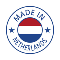 Netherlands Made in Stamp in circle with flag Vector template on white background