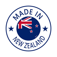 New Zealand Made in Stamp in circle with flag Vector template on white background