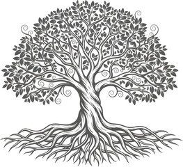 Detailed Tree With Roots Nature Vector Illustration