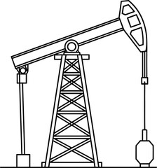 Industrial Oil Pumpjack Outline Vector Illustration
