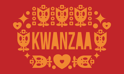 Kwanzaa Happy Celebration. African and African-American culture holiday. Seven days festival, celebrate annual from December 26 to January 1. Black history. Poster, card, banner and background. Vector