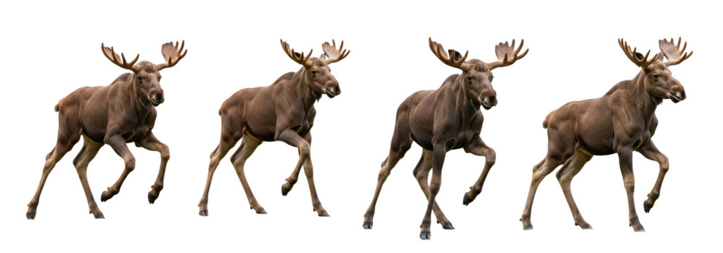 Set Of Young baby moose calf stands isolated on transparent background, Moose PNG (Alces alces)