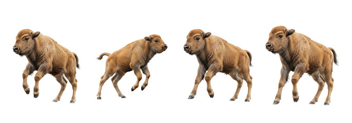 Obraz premium Baby bison In happy Mood isolated on transparent background, Young Baby Bison PNG 