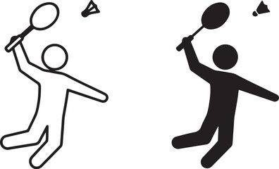 Badminton player hitting shuttlecock line and silhouette line sport game also transparent background