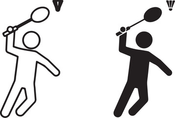 Badminton player hitting shuttlecock outline and silhouette sport game also transparent background
