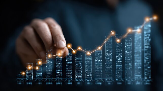 Business growth trends and 2026 projections analyzed by businessman with financial data for investment planning and corporate competitiveness - Powered by Adobe