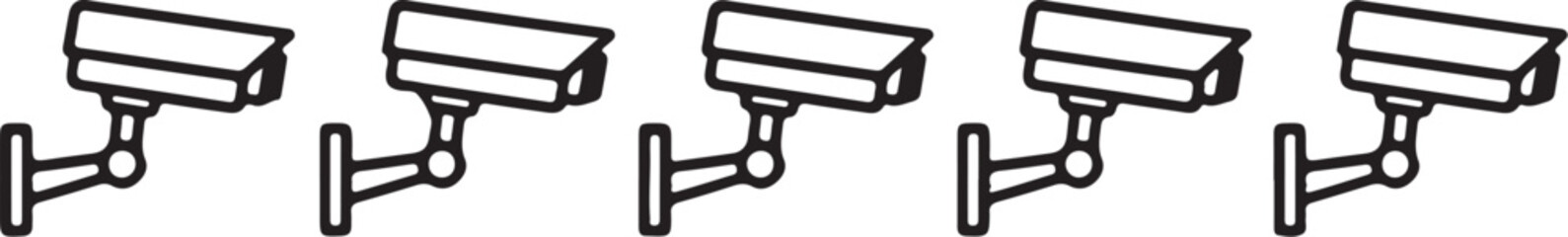 Five security cameras mounted on walls surveillance cctv also transparent background