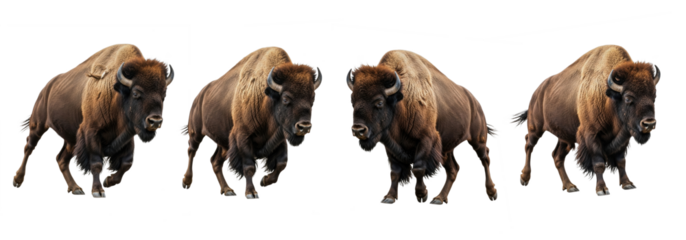 Wild bison in various poses isolated on transparent background, Bison PNG 