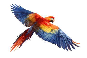 Fototapeta premium Flying Scarlet Macaw parrot hand drawn watercolor bird art