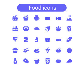 Simple food solid icons set. Rounded filled small vector icons.