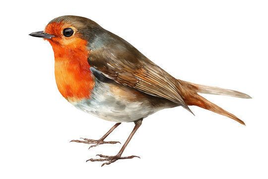 European Robin Redbreast hand drawn watercolor bird artwork