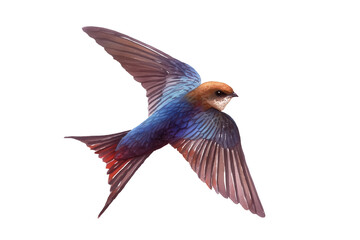 Obraz premium Flying Barn Swallow hand drawn watercolor bird illustration