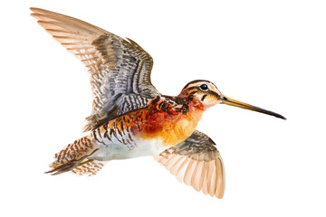 Wilson's Snipe flying hand drawn watercolor bird painting