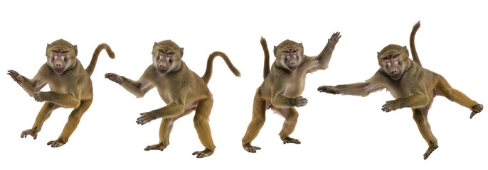 Set Of Monkey In Different Poses isolated on transparent background, rhesus monkey PNG, (Cercopithecidae)
