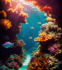 Vibrant Coral Reef Tunnel with Tropical Fish in Thailand&rsquo;s Coastal Waters