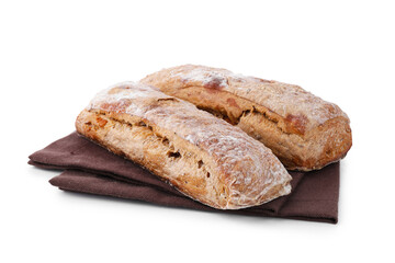 Tasty ciabattas isolated on white. Fresh bread