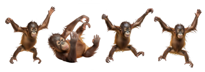 Orangutan Baby in various poses isolated on transparent background, Orangutans Primate ,  (Pongo)
