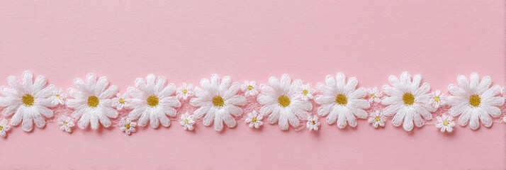 Seamless daisy floral border on soft pink background