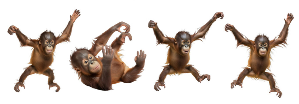 Orangutan Baby in various poses isolated on transparent background, Orangutans Primate ,  (Pongo)