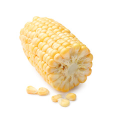 Piece and kernels of raw corncob isolated on white