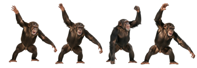 Chimpanzee In Various Position isolated on transparent background, big chimpanzee ape PNG 