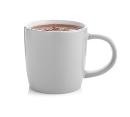 Hot cocoa with chocolate shavings in cup isolated on white