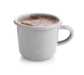 Tasty hot cocoa in cup isolated on white