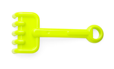 Plastic rake isolated on white, top view. Children's beach toy